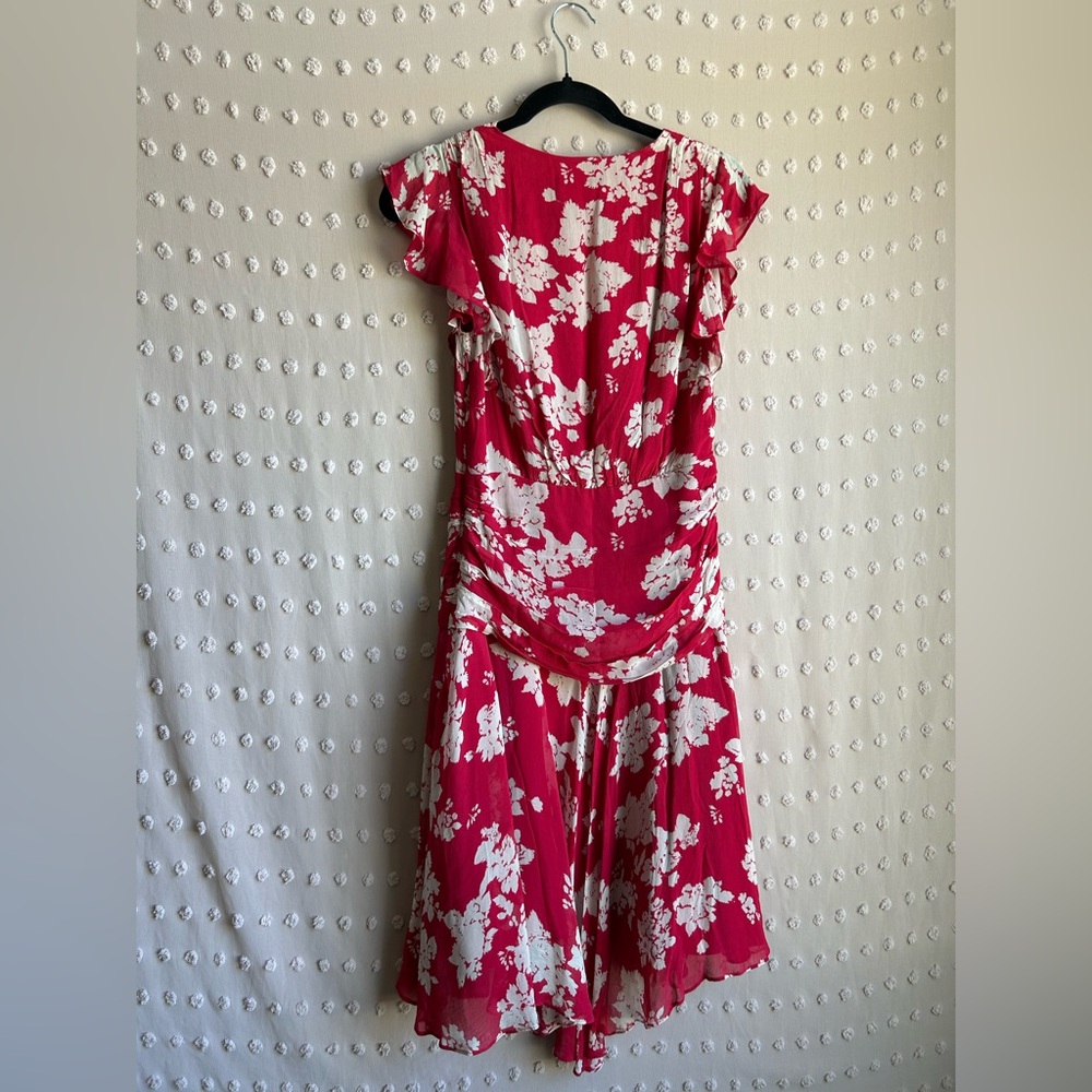 NWT AllSaints Caris‎ Lea Dress Midi Short Sleeve Floral Sz 6 Hot Pink - Picture 2 of 5
